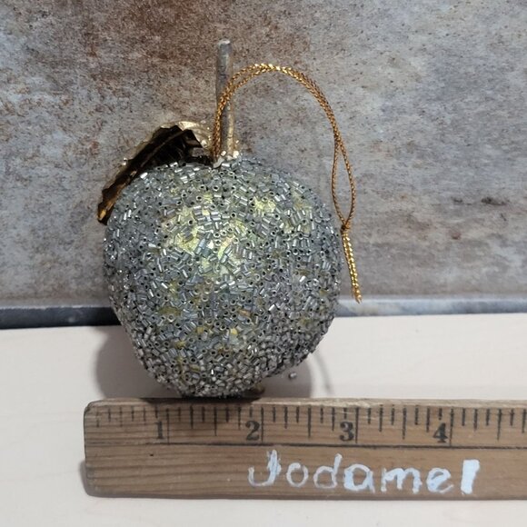 Faux Fruit Christmas Tree Ornament Glam Beaded Pomegranate Gold Leaf - Picture 8 of 8